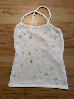 White Beaded Terry Halter Tank Top